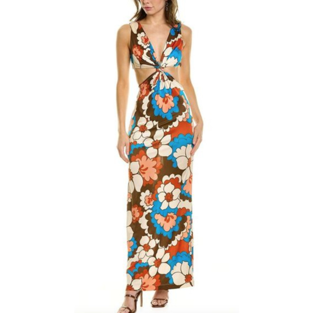 Ronny Kobo Sammy Dress Knotted Cutout Maxi In Blue Aster Multi Size L